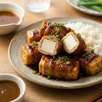 厚揚げの豚肉巻きカレー照り焼き